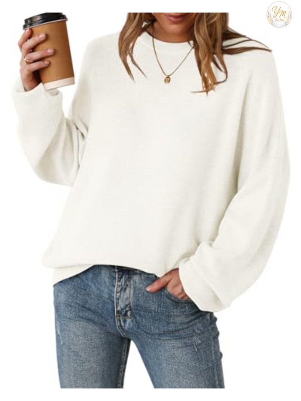 Wool Blend Oversized Crewneck Sweater, Anti-Pilling Pullover